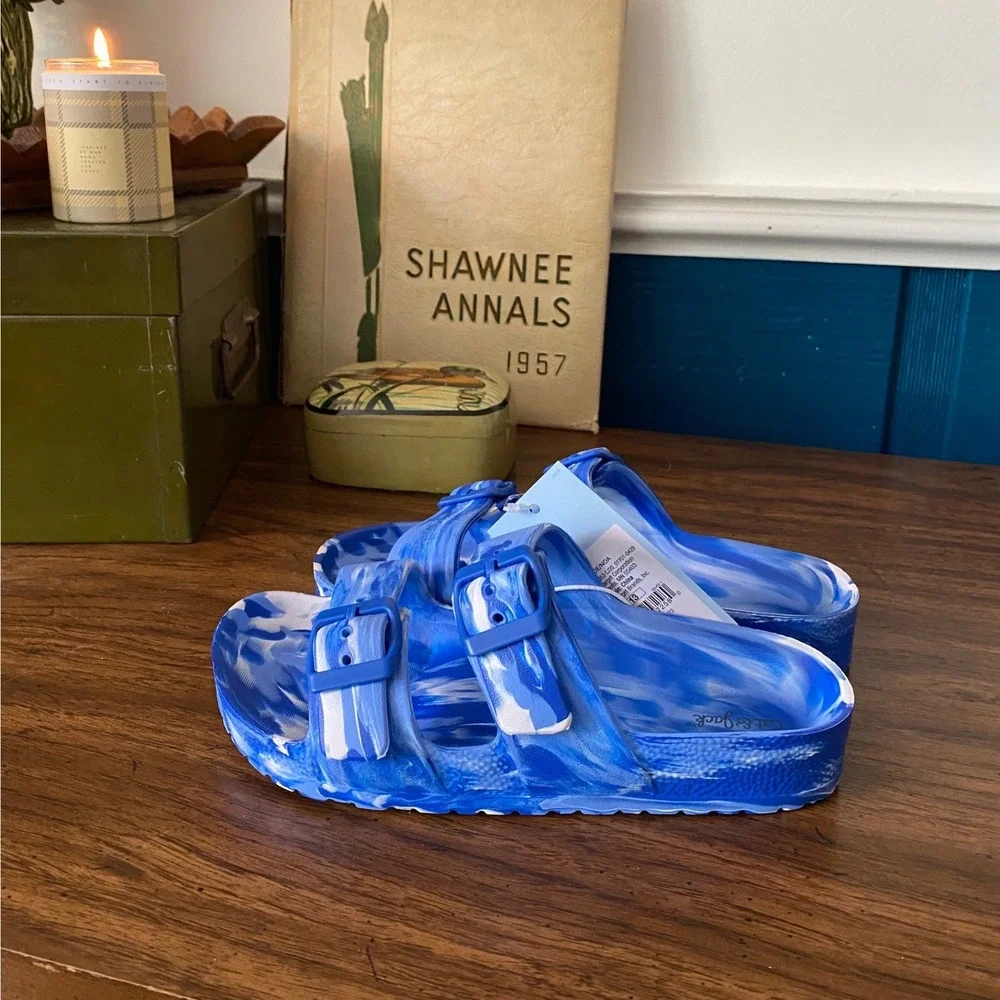 Cat & Jack Boys Blue Marble EVA Two-Strap Slide Sandals Size 13 NWT Water Shoes